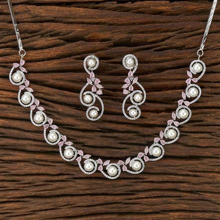 Cz Moti Necklace With Rhodium Plating