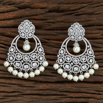 Cz Classic Earring With Rhodium Plating