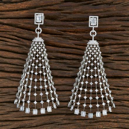 Cz Long Earring With Rhodium Plating