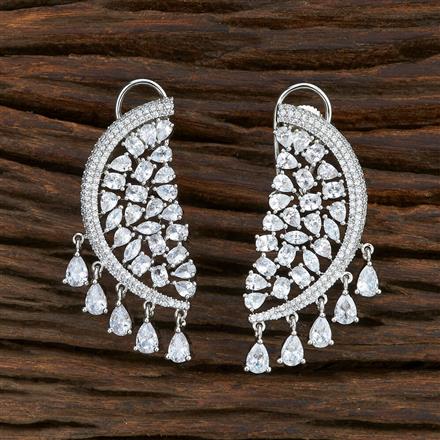 Cz Short Earring With Rhodium Plating