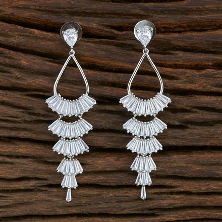 Cz Long Earring With Rhodium Plating