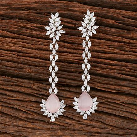 Cz Long Earring With Rhodium Plating