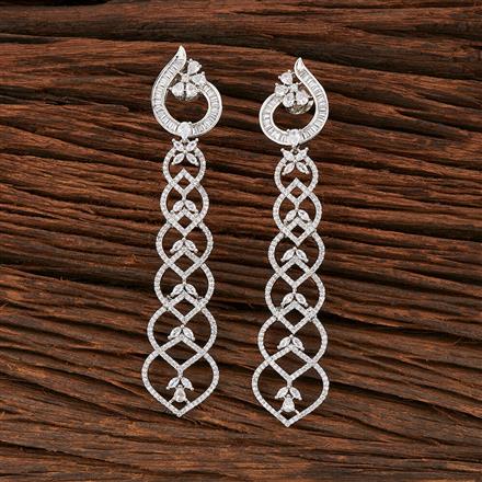 Cz Long Earring With Rhodium Plating