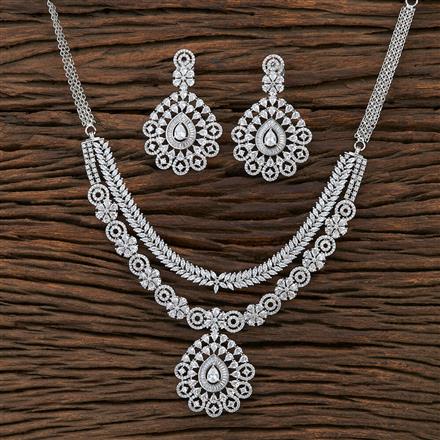 Cz 2 Line Necklace With Rhodium Plating