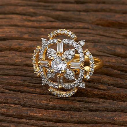 Cz Adjustable Ring With 2 Tone Plating