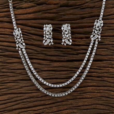 Cz 2 Line Necklace With Rhodium Plating