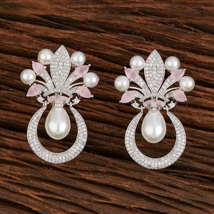 Cz Moti Earring With Rhodium Plating