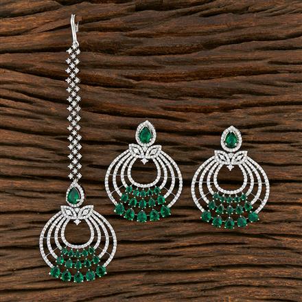 Cz Classic Earring Tikka With Rhodium Plating