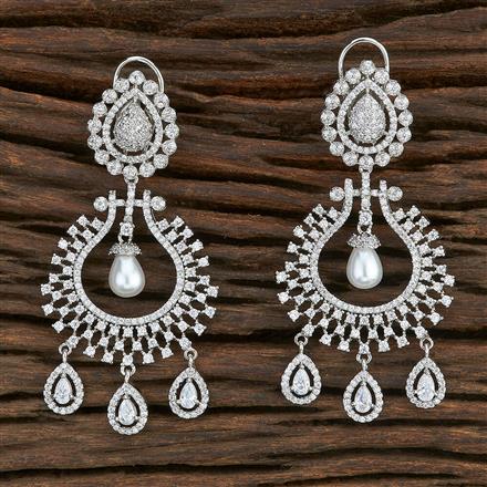 Cz Long Earring With Rhodium Plating