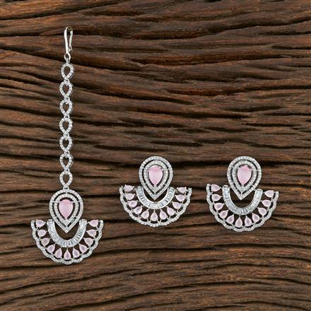 Cz Classic Earring Tikka With Rhodium Plating