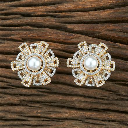 Cz Pearl Earring With 2 Tone Plating