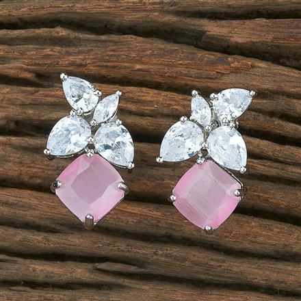 Cz Short Earring With Rhodium Plating