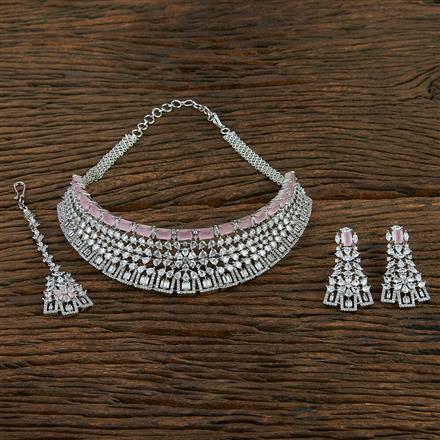 Cz Choker Necklace With Rhodium Plating