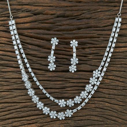 Cz 2 Line Necklace With Rhodium Plating