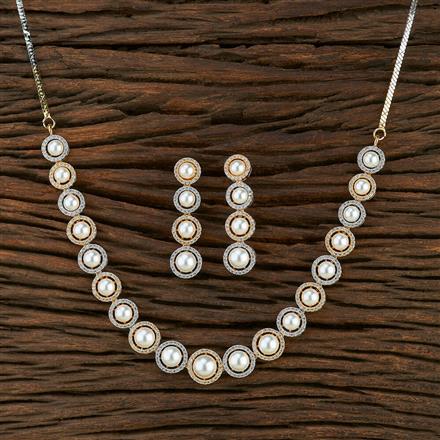 Cz Pearl Necklace With 2 Tone Plating