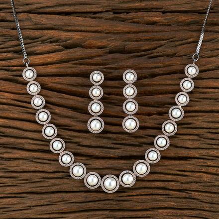 Cz Pearl Necklace With Black Rose Plating