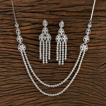 Cz 2 Line Necklace With Rhodium Plating