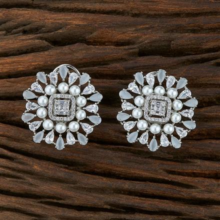 Cz Pearl Earring With Rhodium Plating