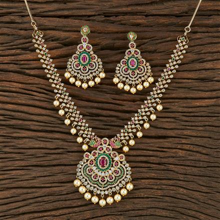 Cz South Indian Necklace With Gold Plating