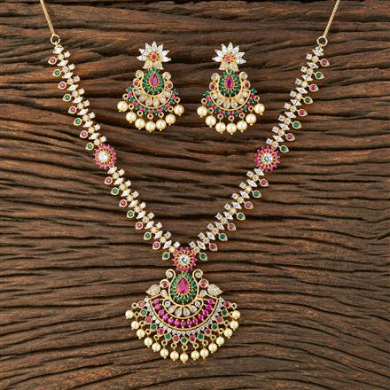 Cz South Indian Necklace With Gold Plating