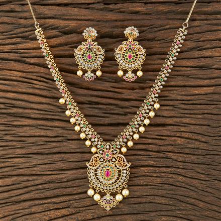 Cz South Indian Necklace With Gold Plating