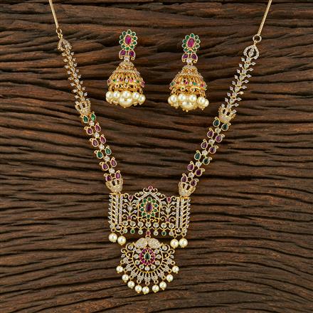 Cz South Indian Necklace With Gold Plating