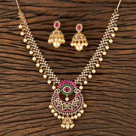Cz South Indian Necklace With Gold Plating