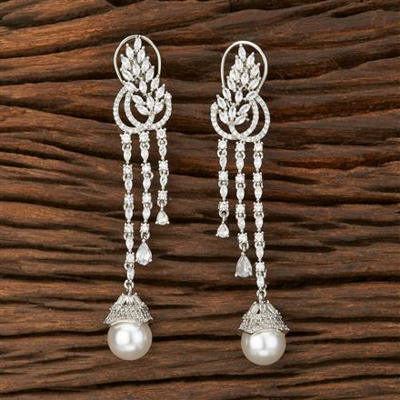 Cz Classic Earring With Rhodium Plating