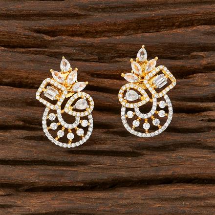 Cz Short Earring With 2 Tone Plating