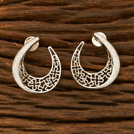 Cz Classic Earring With Rhodium Plating