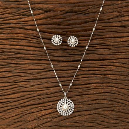 Cz Pearl Pendant Set With Rhodium Plating
