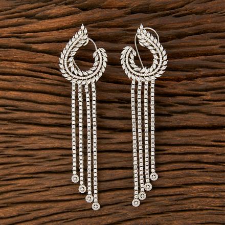 Cz Long Earring With Rhodium Plating