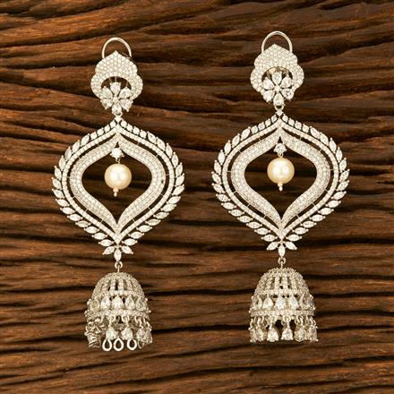 Cz Long Earring With Rhodium Plating