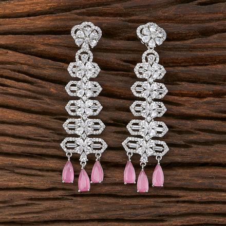 Cz Long Earring With Rhodium Plating