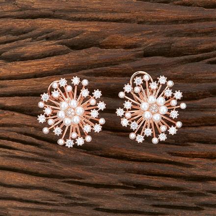 Cz Pearl Earring With Rose Gold Plating