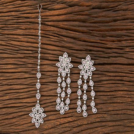 Cz Classic Earring Tikka With Rhodium Plating