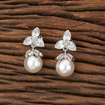 Cz Pearl Earring With Rhodium Plating