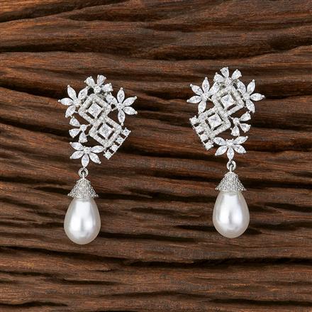 Cz Short Earring With Rhodium Plating