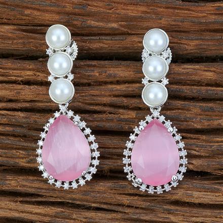 Cz Pearl Earring With Rhodium Plating