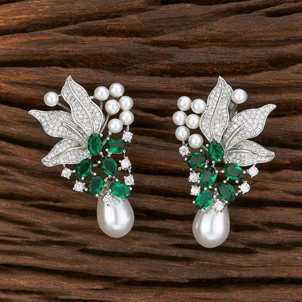 Cz Pearl Earring With Rhodium Plating