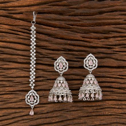 Cz Classic Earring Tikka With Rhodium Plating