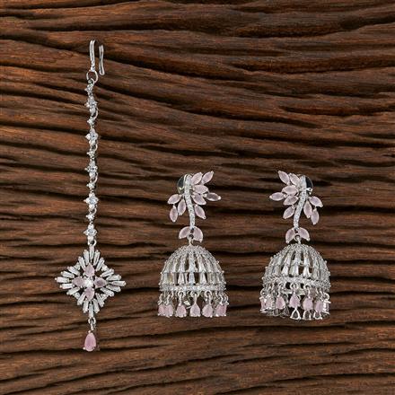 Cz Classic Earring Tikka With Rhodium Plating