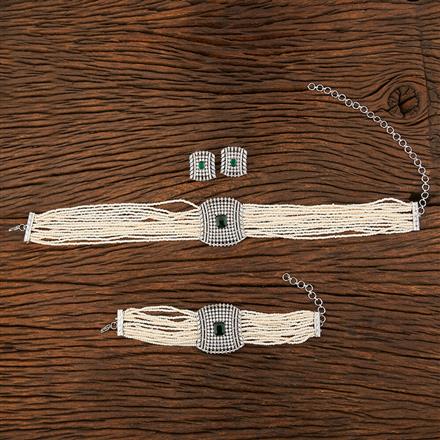 Cz Combo Necklace Set With Rhodium Plating