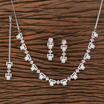 American Diamond Classic Necklace With Rhodium Plating