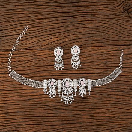 American Diamond Choker Necklace With Rhodium Plating