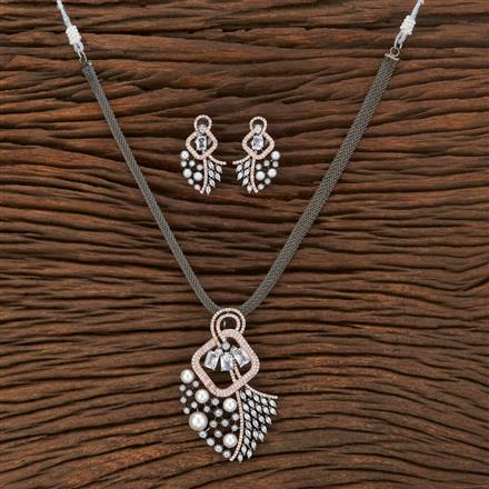 American Diamond Pearl Pendant Set With Black Rose Plating