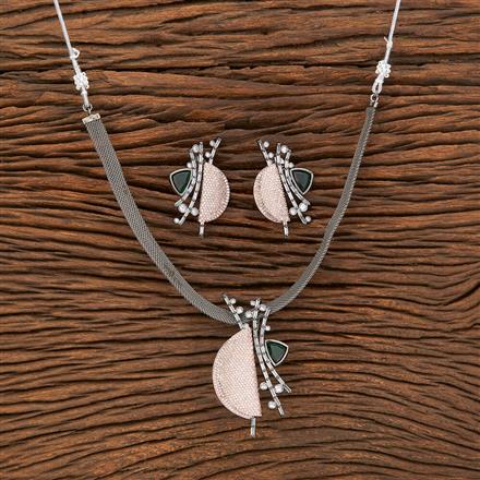 American Diamond Classic Pendant Set With Black Rose Plating