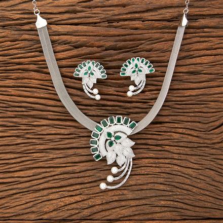 Cubic Zirconia Pearl Pendant Set With Rhodium Plating