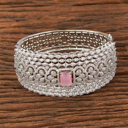 Cubic Zirconia Broad Kada With Rhodium Plating