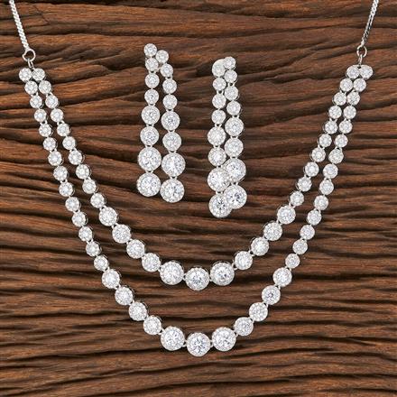 Cubic Zirconia 2 Line Necklace With Rhodium Plating